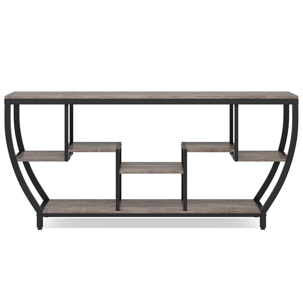 Left. Kadyn - Entryway Table, Console Sofa Table,Industrial Console Table, 70.9" Entryway Sofa Table with Shelves,Gray - Gray.