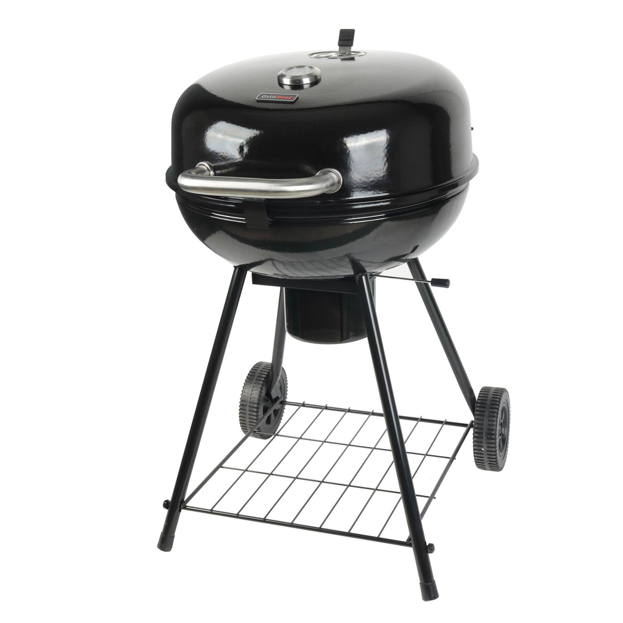 Front. Grill Boss - Grill Boss 22" Kettle Charcoal Grill, Porcelain Lid, Large Cooking Area, Black - Black.