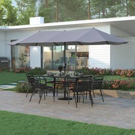 Emma + Oliver - Ewing 15 FT Weather and Water-Resistant Triple Head Patio Umbrella with Crank Handle and Easy Tilt - Gray