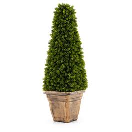 Costway - 3 FT Artificial Boxwood Topiary Tree Potted Fake Tree Indoor & Outdoor Faux Tree - Green,Golden