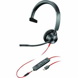 HP - Poly Blackwire 3315 Microsoft Teams Certified Headset +USB-C/A Adapter TAA - Microsoft Teams Certification - Mono - Red