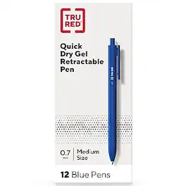 TRU RED - Retractable Quick Dry Gel Pens, Medium Point, 0.7mm, Dozen - Blue
