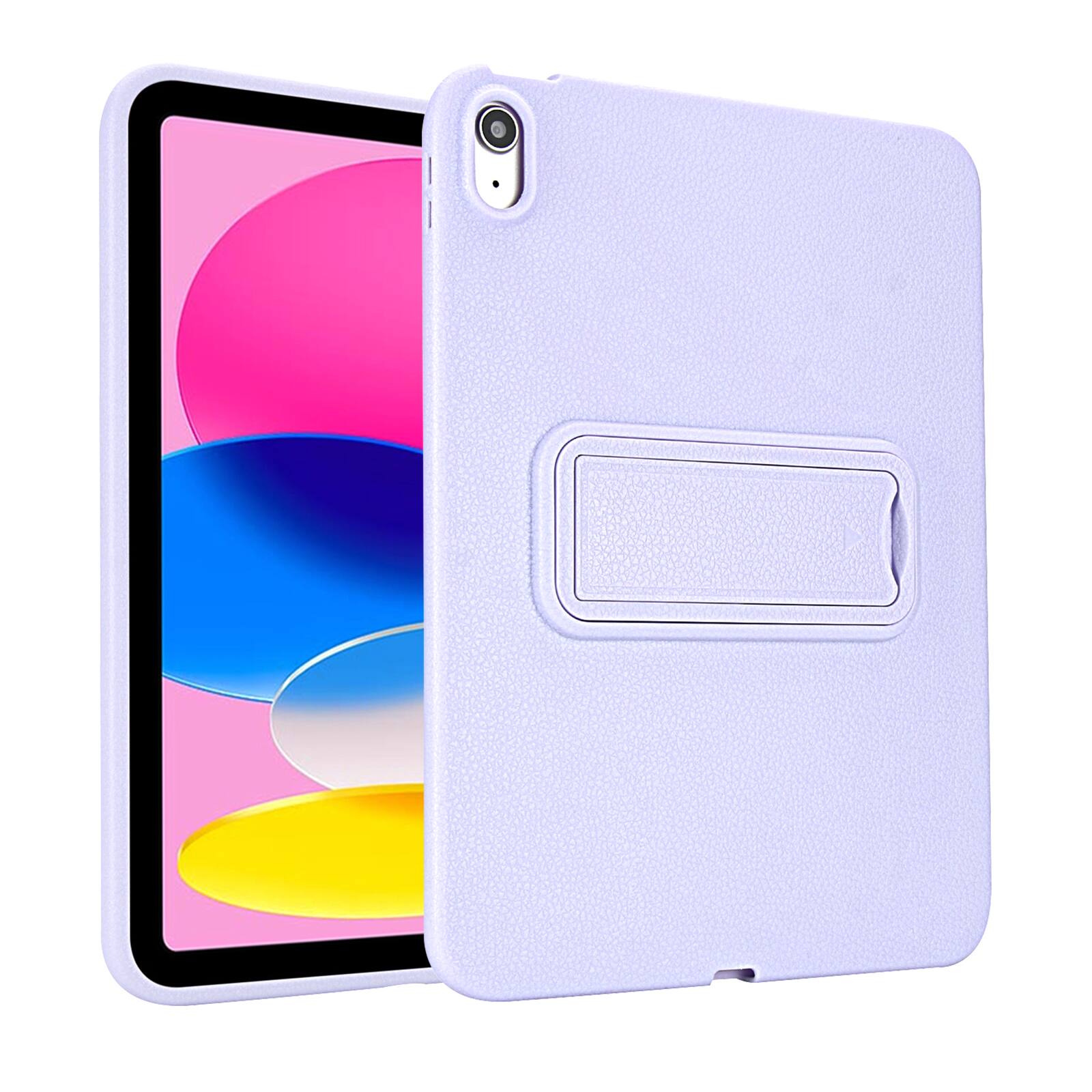 Angle. Dteck - Shockproof Case for Apple iPad mini (A17 Pro) 2024, Rugged Slim Leather Texture Protective Cover with Folding Kickstand - Purple.