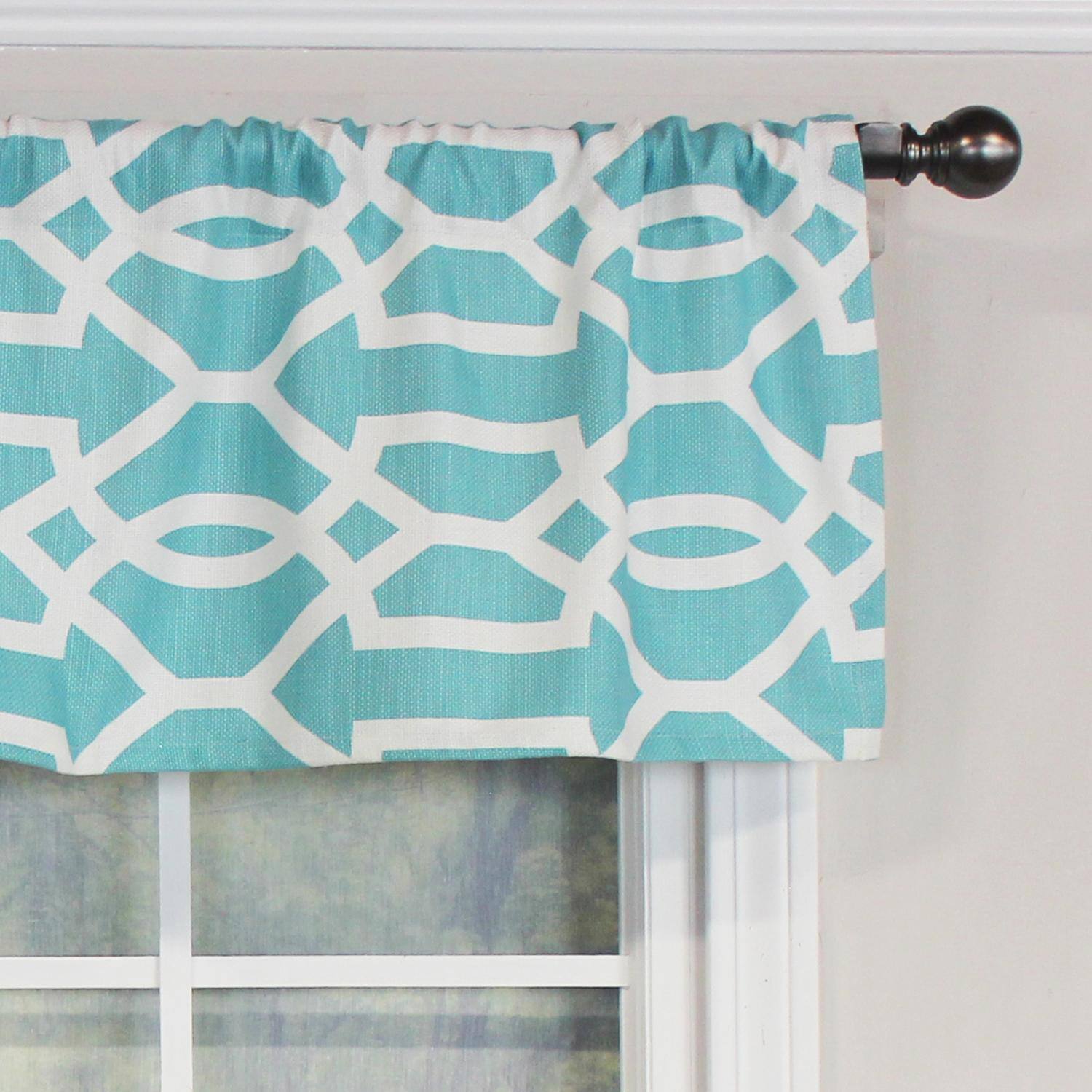 Left. RLF Home - RLF Home Moroccan Tailored 100% Cotton with Fully Lined 3" Rod Pocket Valnance for Windows 50" x 14" Turquoise - Turquoise.