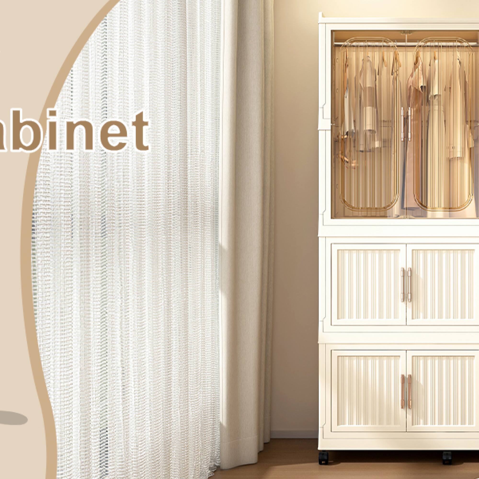 Alt View 6. GOODSILO - Portable Wardrobe Closet Storage Organizer with 9 Magnetic Doors, 9 Cubes and Hanging Rod for Clothing Organization - Cream White.