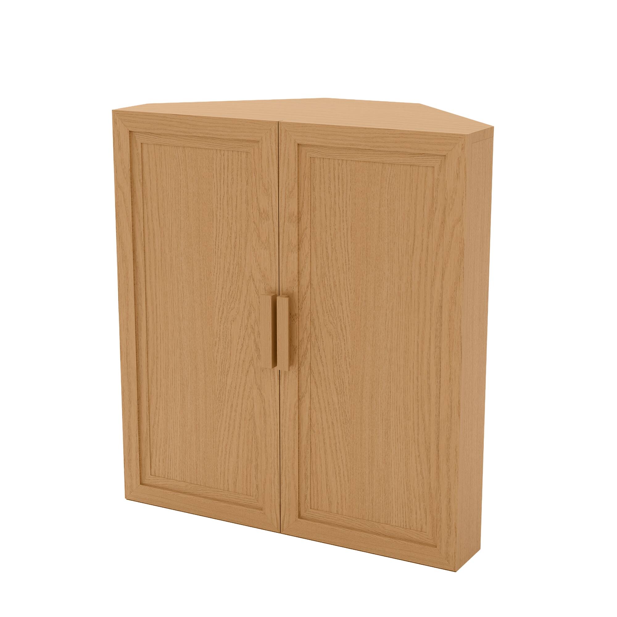 Left. PexFix - 36" Farmhouse Corner Accent Storage Cabinet with Solid Wood Doors and Adjustable Shelves for Space-Saving - Natural.