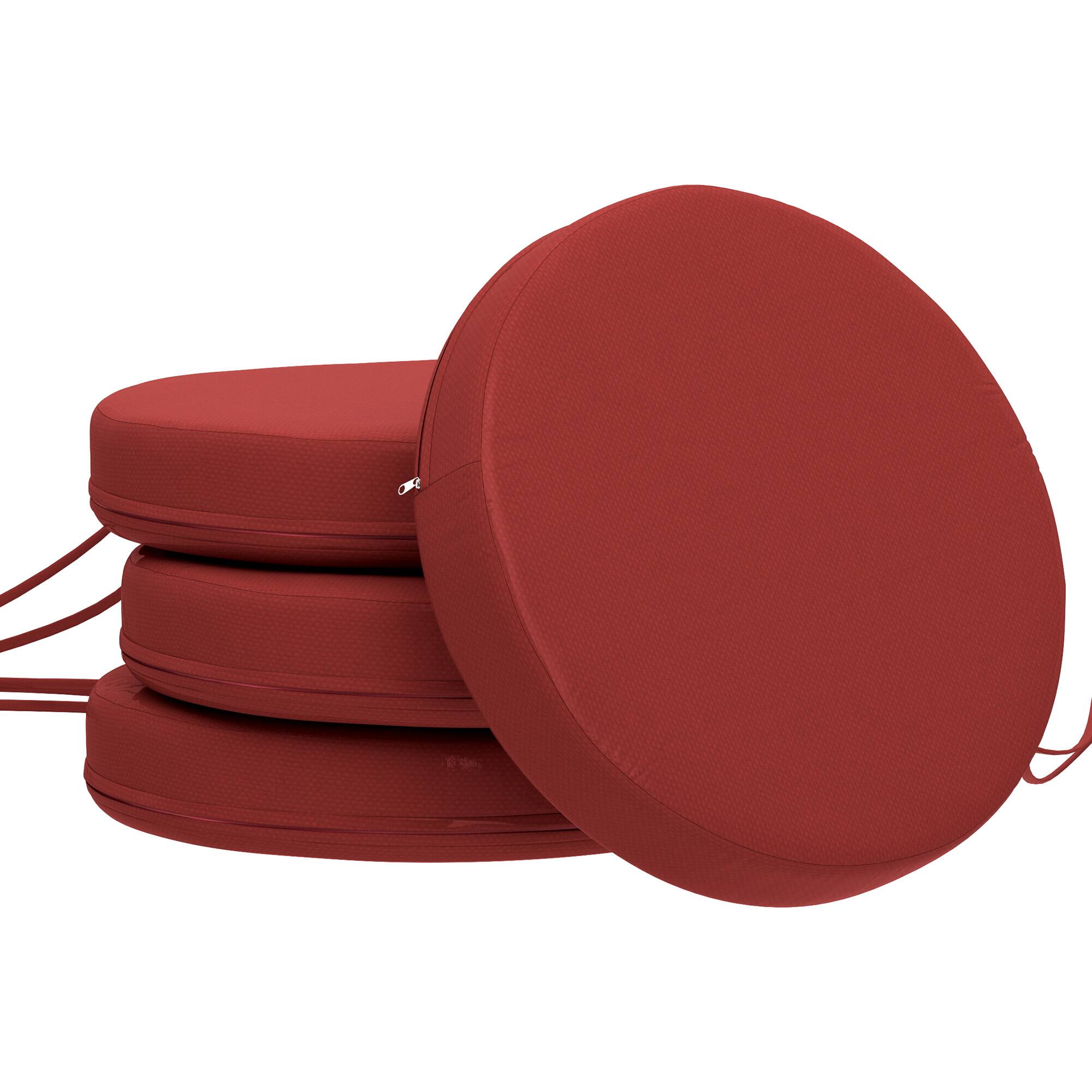 Front. Outsunny - Chair Cushions Set of 4 Round Seat Cushions for Dining Bistro Chairs Machine Washable, 15" x 15" x 3" - Wine Red.