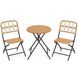 Boyel Living - 3 Piece Patio Bistro Set Folding Round Table and Chairs with Wicker Seat 33-in L x 19.5-in W x 18-in H - Black