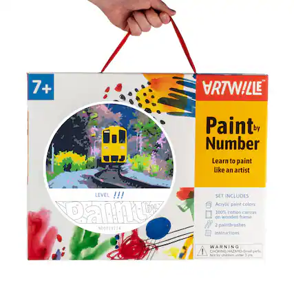 7+ + M Paint by Number Learn to paint like an artist LEVEL !!! 1. Paint N00013174 SET INCLUDES Acrylic paint colors 100% cotton canvas on wooden frame 2 paintbrushes Instructions WARNING: CHOKING HAZARD-Small parts. Not for children under 3 yrs