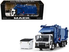 First Gear - Mack LR Refuse Garbage Truck with McNeilus Meridian Front Loader with Trash Bin 1/64 & by DCP/First Gear - White and Blue