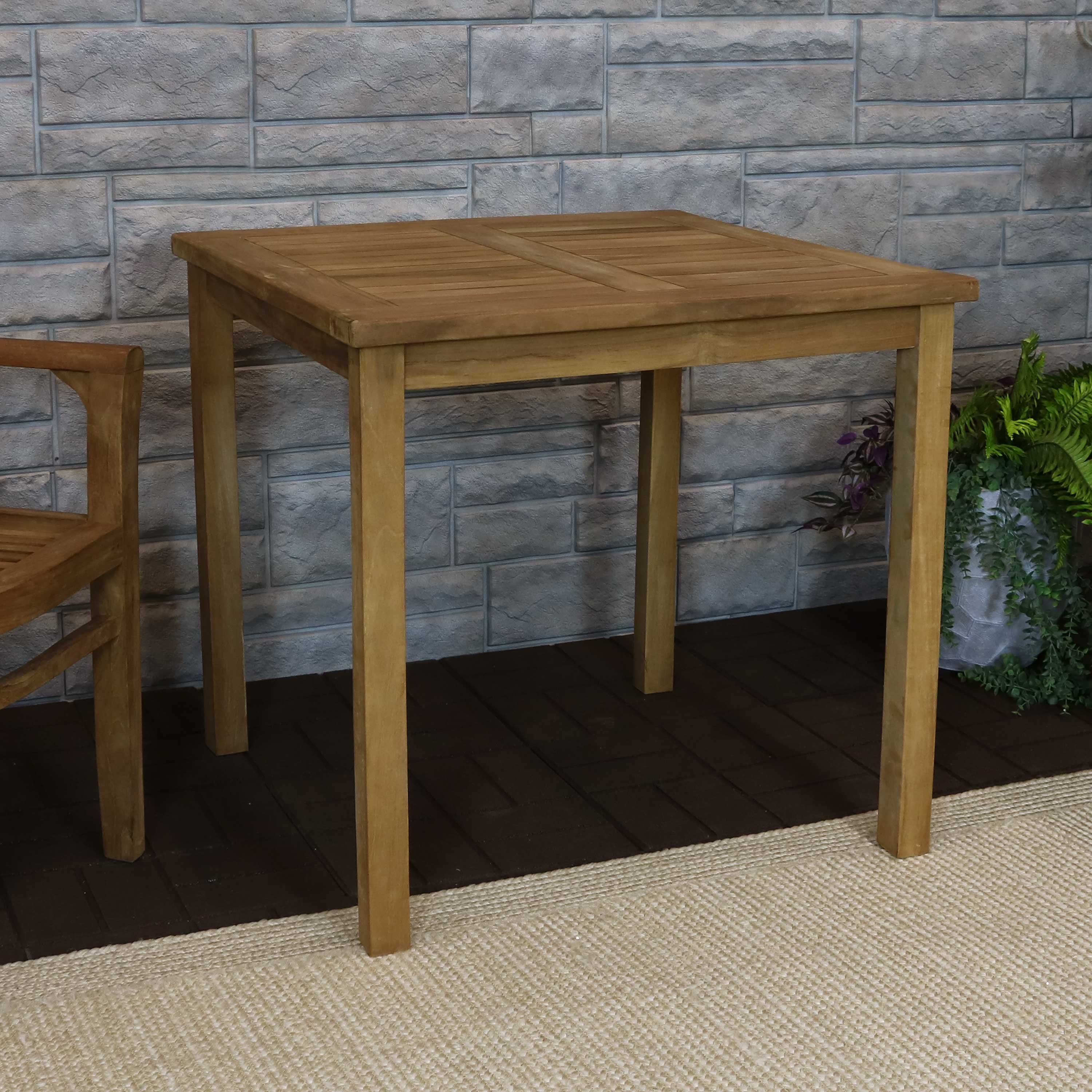 Alt View 3. Sunnydaze - 31.5 in Solid Teak Square Patio Dining Table - Light Brown.