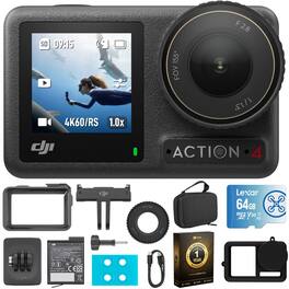 Bundle - DJI - Osmo Action 4 Standard Combo with 64GB Pro Accessory + 1-Year Extended Warranty Protection Package