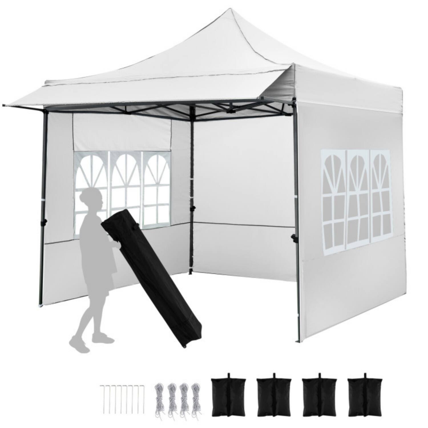 Alt View 4. Mondawe - 10 x 10 FT Pop-Up Canopy Tent with 3 Sidewalls, Awning, and Wheeled Bag - White.