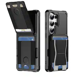 Dteck - Rugged Wallet Case for Samsung Galaxy S26 Ultra, Shockproof Protective Cover with Elastic Card Holder and Kickstand - Black
