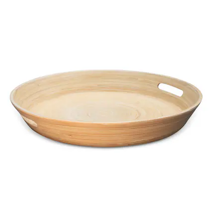 Front. Lexa - Bamboo Serving Tray w/ Handles, 16 Inch, Natural Bamboo - Natural.
