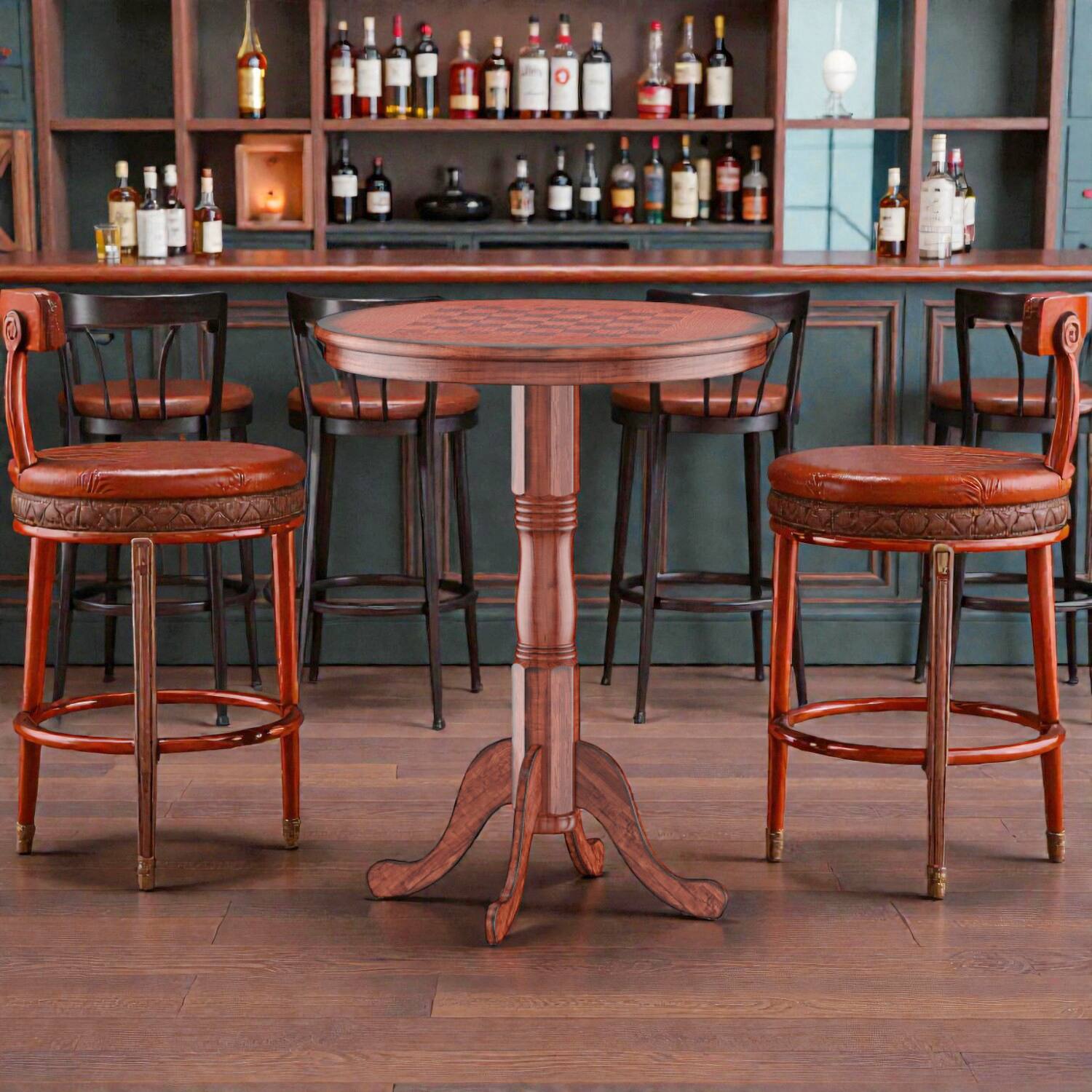 Front. Hivvago - 42-Inch Tall Wood Pub Table Featuring Classic Chessboard Design - Brown.