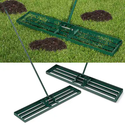 Front. Gymax - Gymax 30'' x 10'' Heavy Duty Lawn Level Tool for Soil w/ 67'' Handle Dirt Ground Leveler Green - Green.