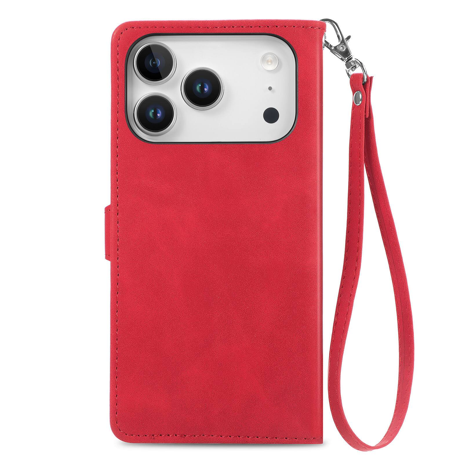 Alt View 2. Dteck - for Apple iPhone 17 Pro Max Wallet Case,Folio Shockproof PU Leather Card Holder Cover with Zipper Pocket & Wrist Strap - Red.