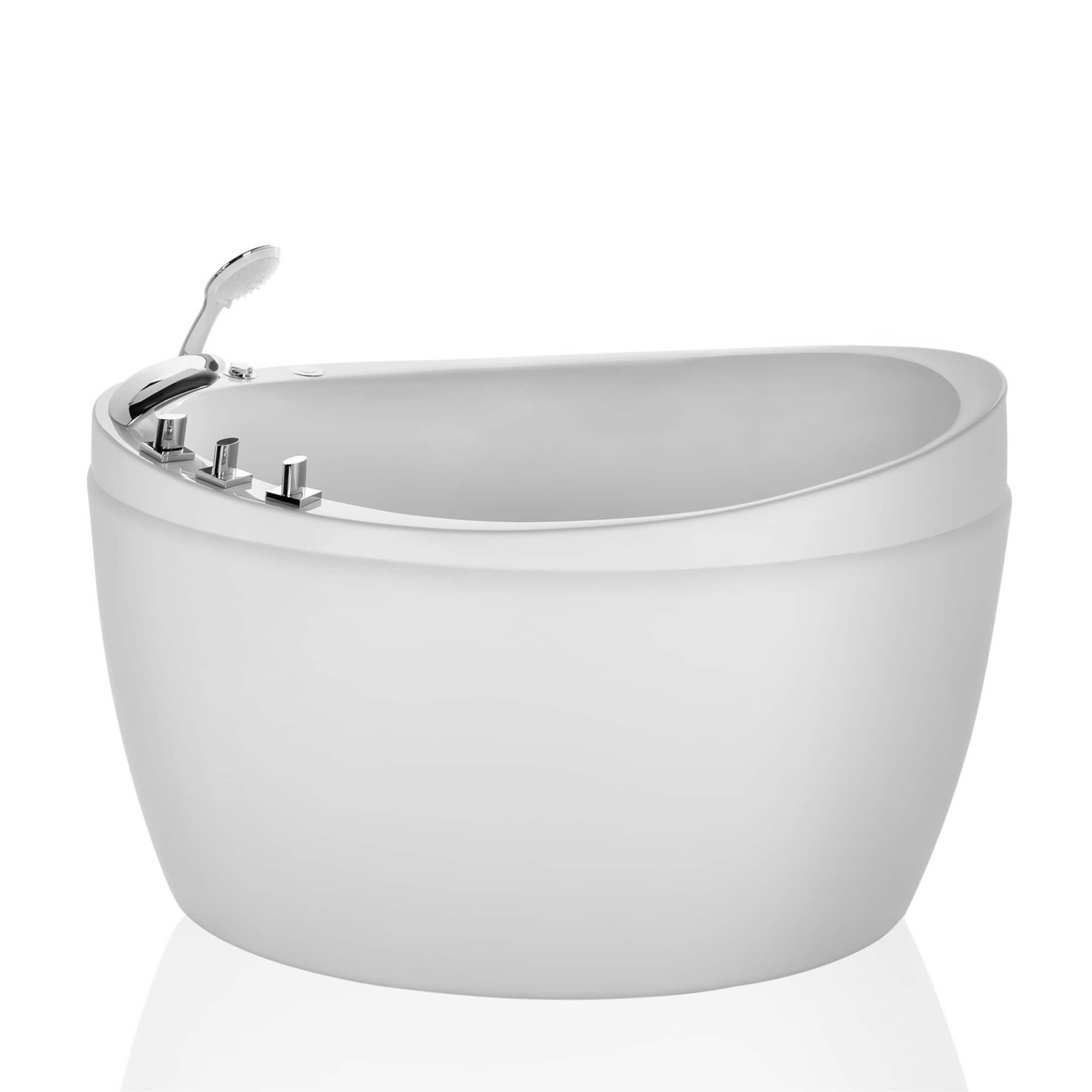 Empava - 59 in. x 31.5 in. Freestanding Oval Japanese Soaking Hydrotherapy Bathtub Air Bubbles Jets Bath,Right Drain - White