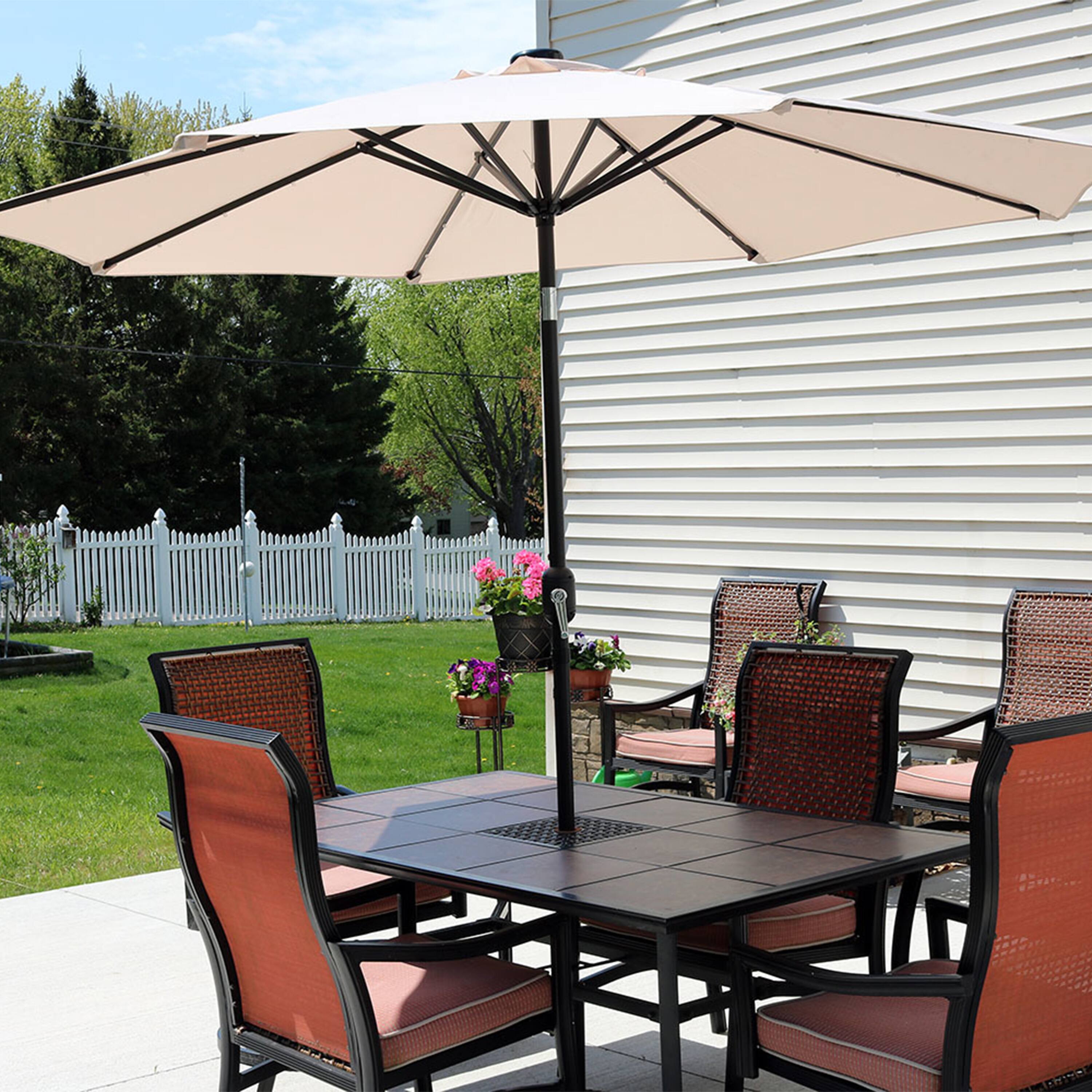 Alt View 4. Sunnydaze - 9 ft Solar Aluminum Patio Umbrella with Tilt and Crank - Beige.