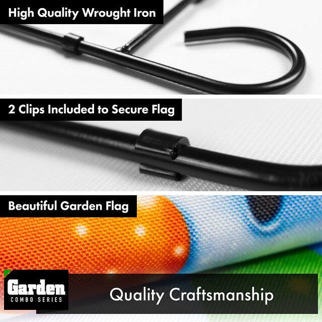 High Quality Wrought Iron  
2 Clips Included to Secure Flag  
Beautiful Garden Flag  
Quality Craftsmanship  

Garden COMBO SERIES