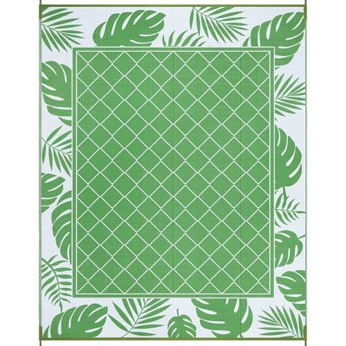 Front. Earthley Blooms - Reversible Outdoor Rug Waterproof Patio Carpet Portable Plastic Straw Large Rv Camping Mat For Clearance De... - Green-leaf-5' x 7' (Rectangular).
