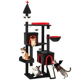Pawhut - Cat Tree, 80" Multi-Level Large Cat Tower for Multiple Indoor Kittens, w/2 Condos, 2 Perches, 2 Hammocks, 6 Sisal Posts - Black