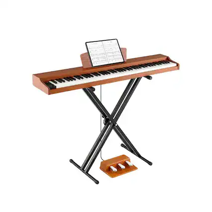 Front. Resenkos - 88-Key Keyboard Piano Set with Adjustable Stand & Bench - Brown.