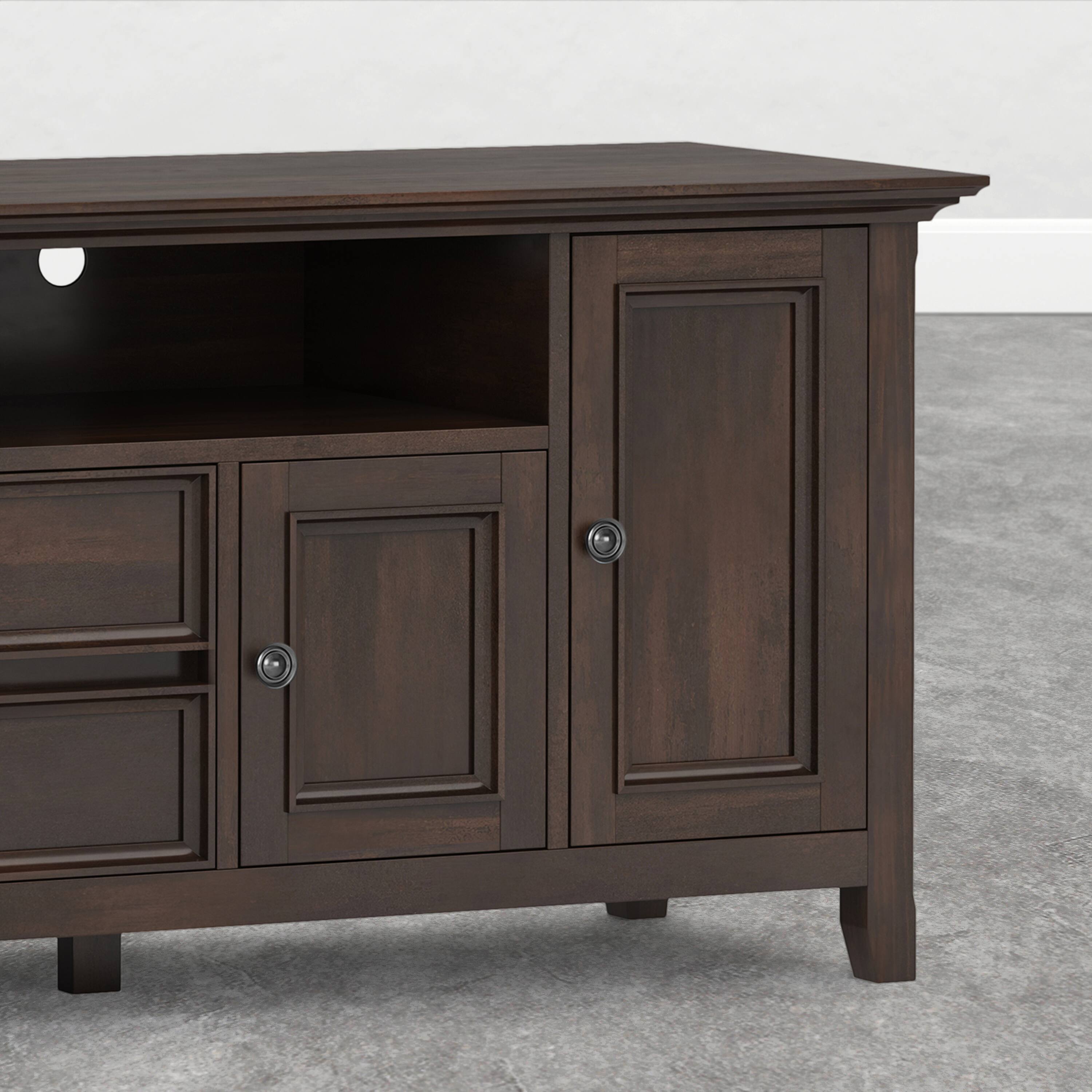 Alt View 1. Simpli Home - Amherst 72 inch Wide Solid Wood Transitional TV Stand - Mocha Brown.