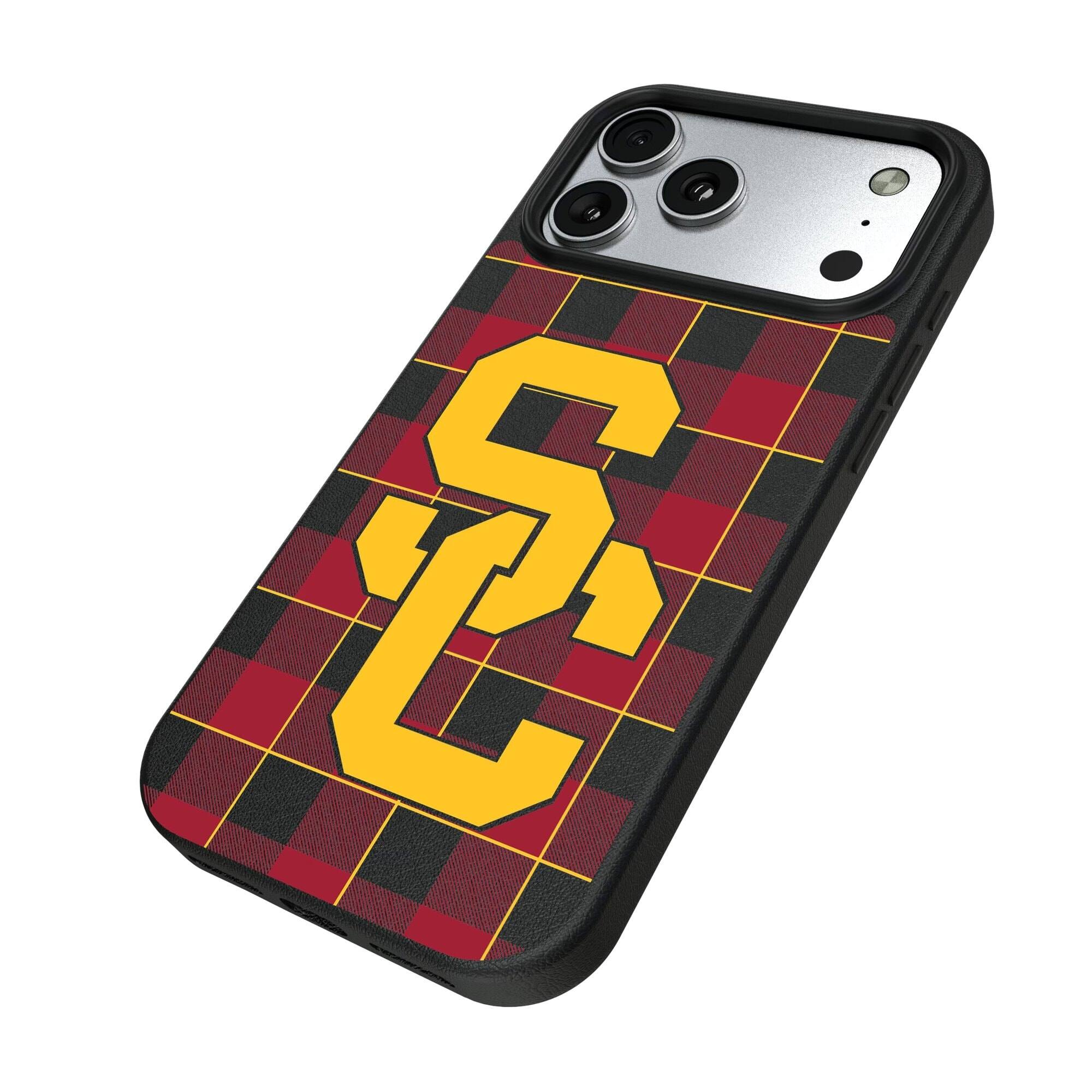 Alt View 1. Keyscaper - USC Trojans Plaid Magnetic Bump iPhone Case - 15 - Black.