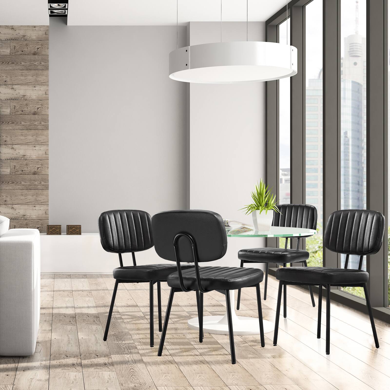 Alt View 4. Bestier - Modern Upholstered Dining Chairs for Kitchen & Dining Room Accent Chairs with Faux Leather Cushion Seat(Set of 2) - Black.