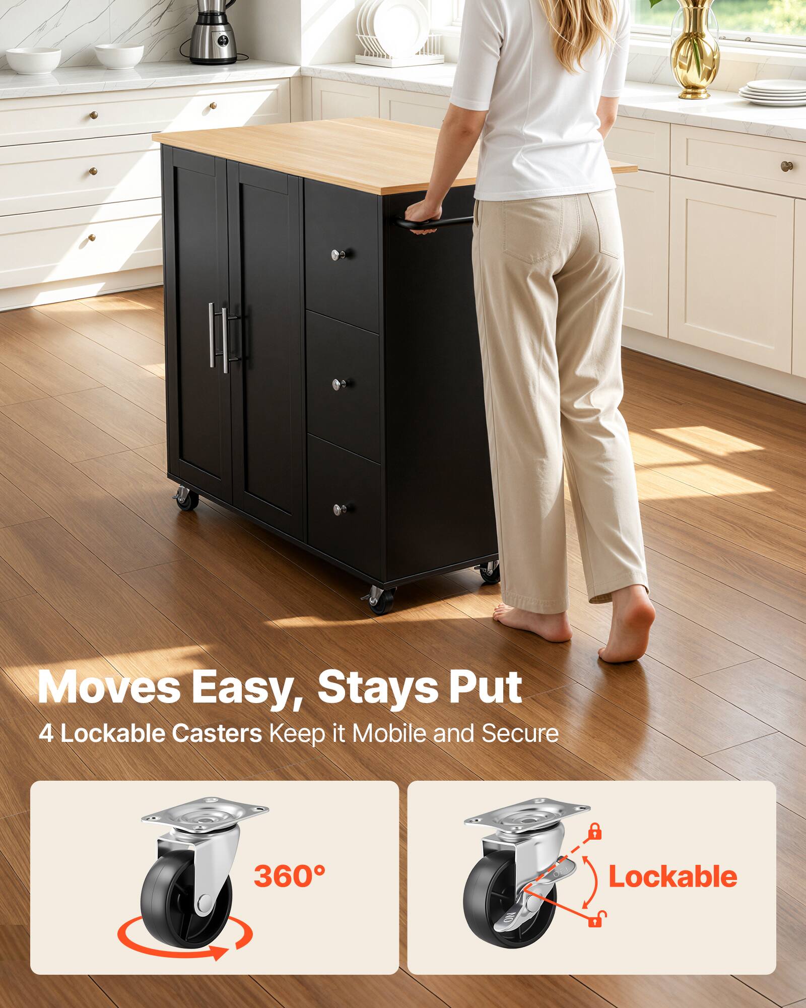 Moves Easy, Stays Put  
4 Lockable Casters Keep it Mobile and Secure  
360°  
Lockable