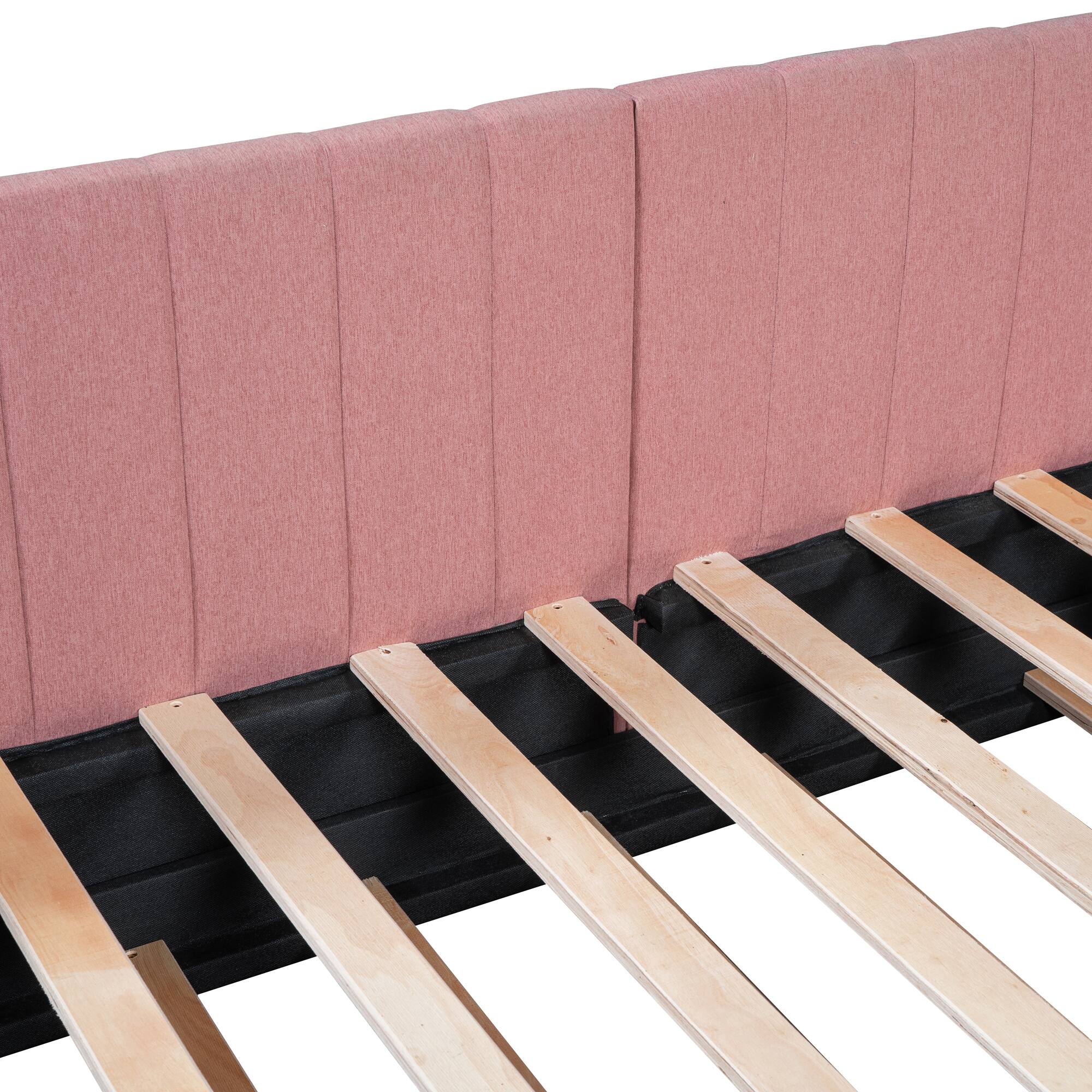 Alt View 7. Tiramisubest - Upholstered Daybed with Trundle Twin Size Sofa Bed Frame No Box Spring Needed, Linen Fabric(Pink) - Pink.