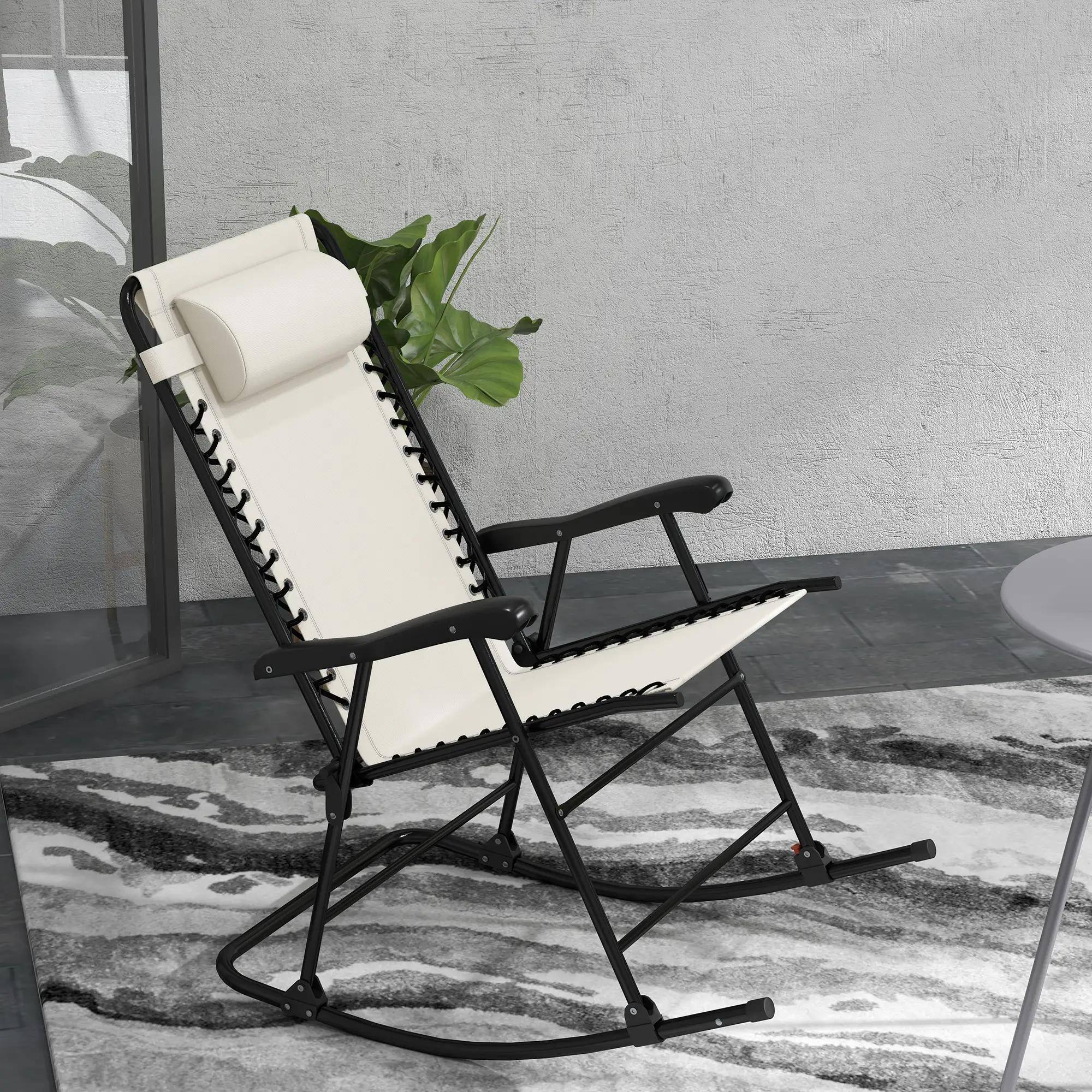 Alt View 1. Resenkos - Resenkos Outdoor Rocking Chairs Set of 2, Patio-Foldable Lawn Rocker with Headrests, Yard, Cream White - Cream White.