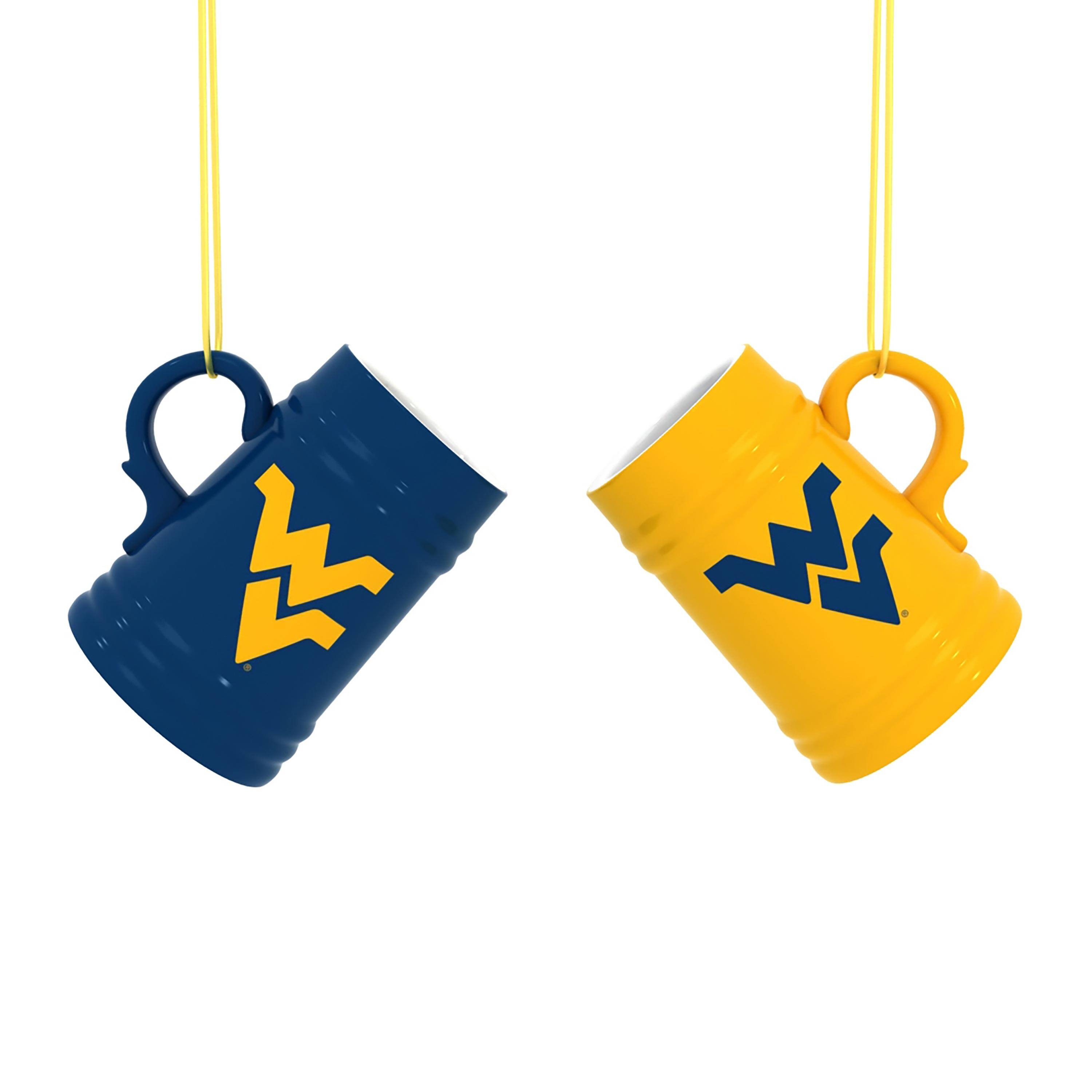 Front. Evergreen Enterprises - West Virginia Mountaineers Two-Pack 3" Mini Stein Ornament Set - Multicolor.
