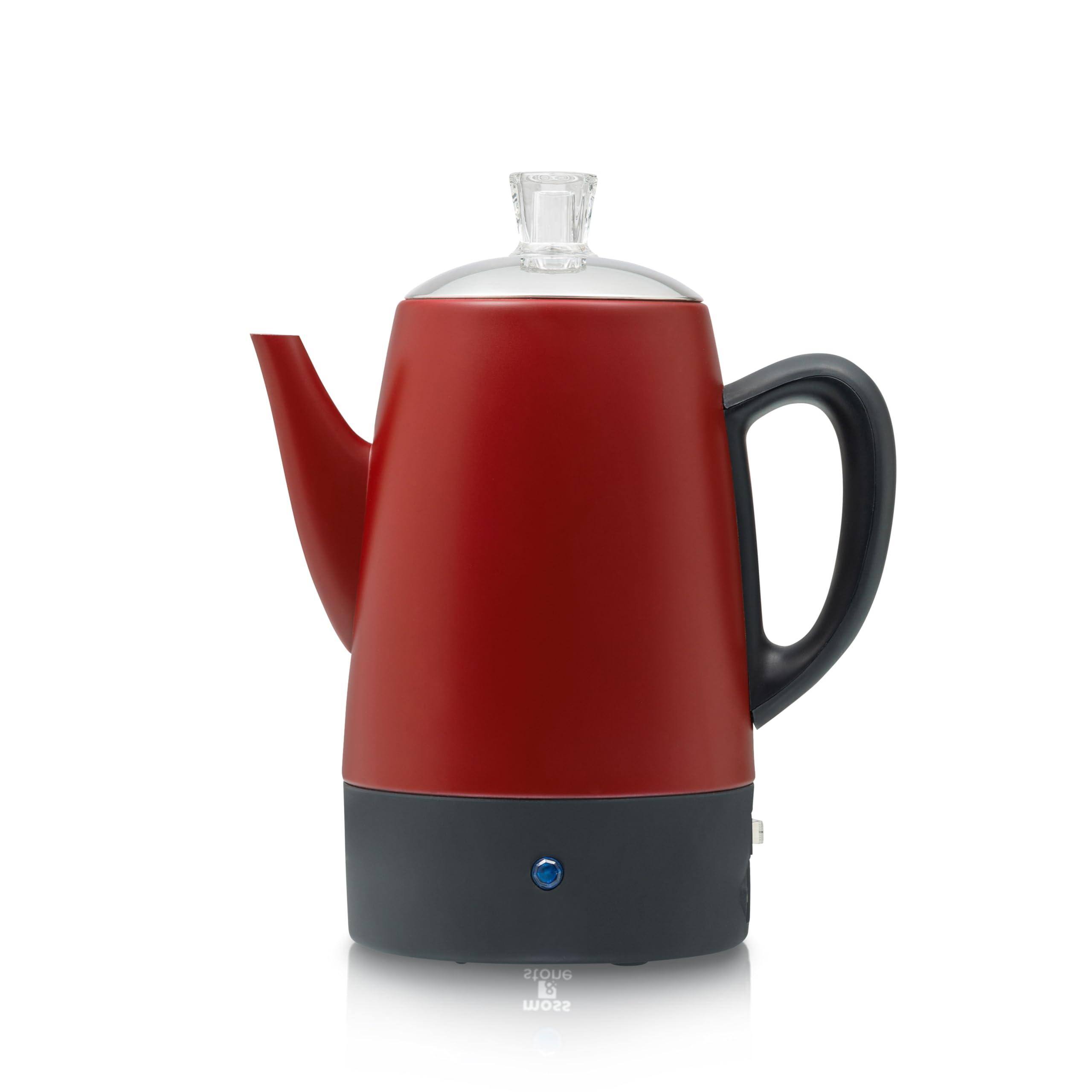 Dapper Styles - Percolator Coffee Pot Electric 10 Cup Stainless Steel Maker. With Keep Warm Function Cups Basket - Red