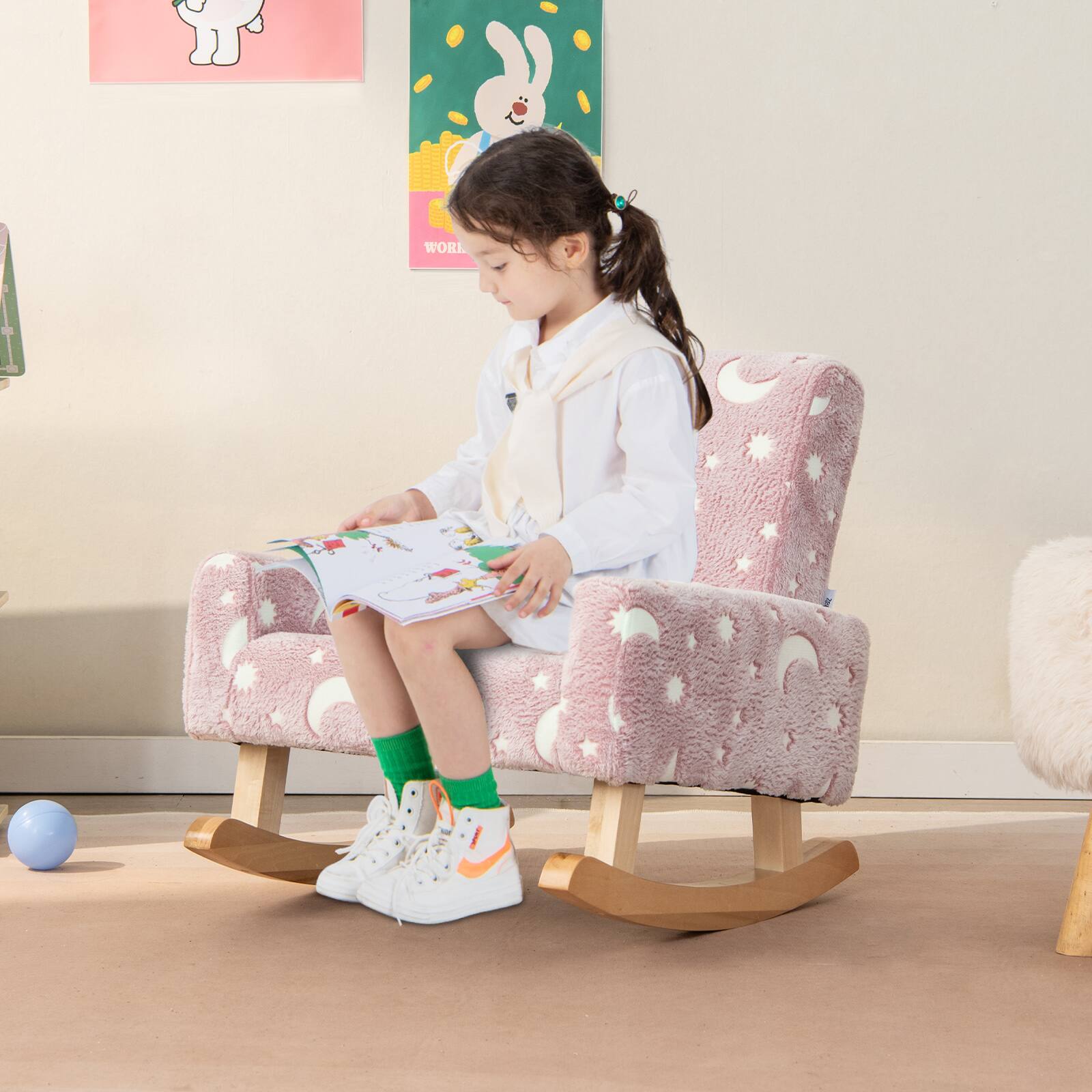 Alt View 1. Costway - Costway Kids Rocking Chair Upholstered Flannel Children Rocker with Comfy Backrest - Pink.