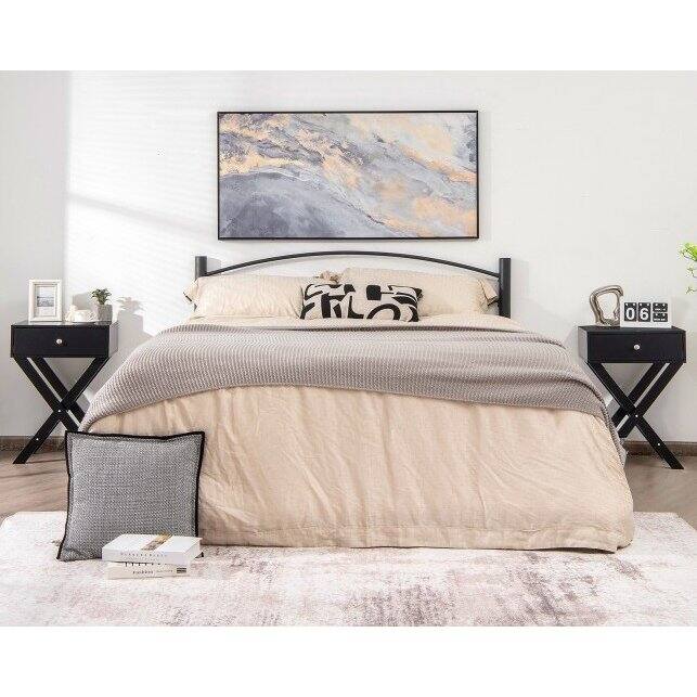 Left. Hivvago - Retro Black X-Shape 1 Drawer Nightstand Coffee Table - Black.