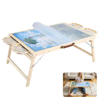 Front. VEVOR - 1500 Piece Puzzle Table with Folding Legs, 4 Drawers and Cover, 34x25 in Portable Wooden Board.