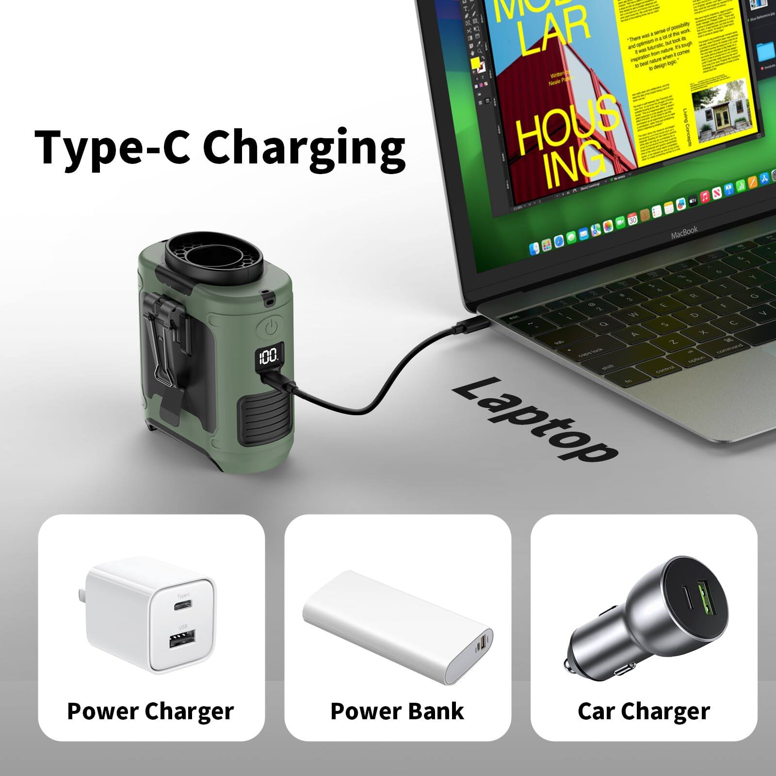 Type-C Charging

Laptop

Power Charger

Power Bank

Car Charger