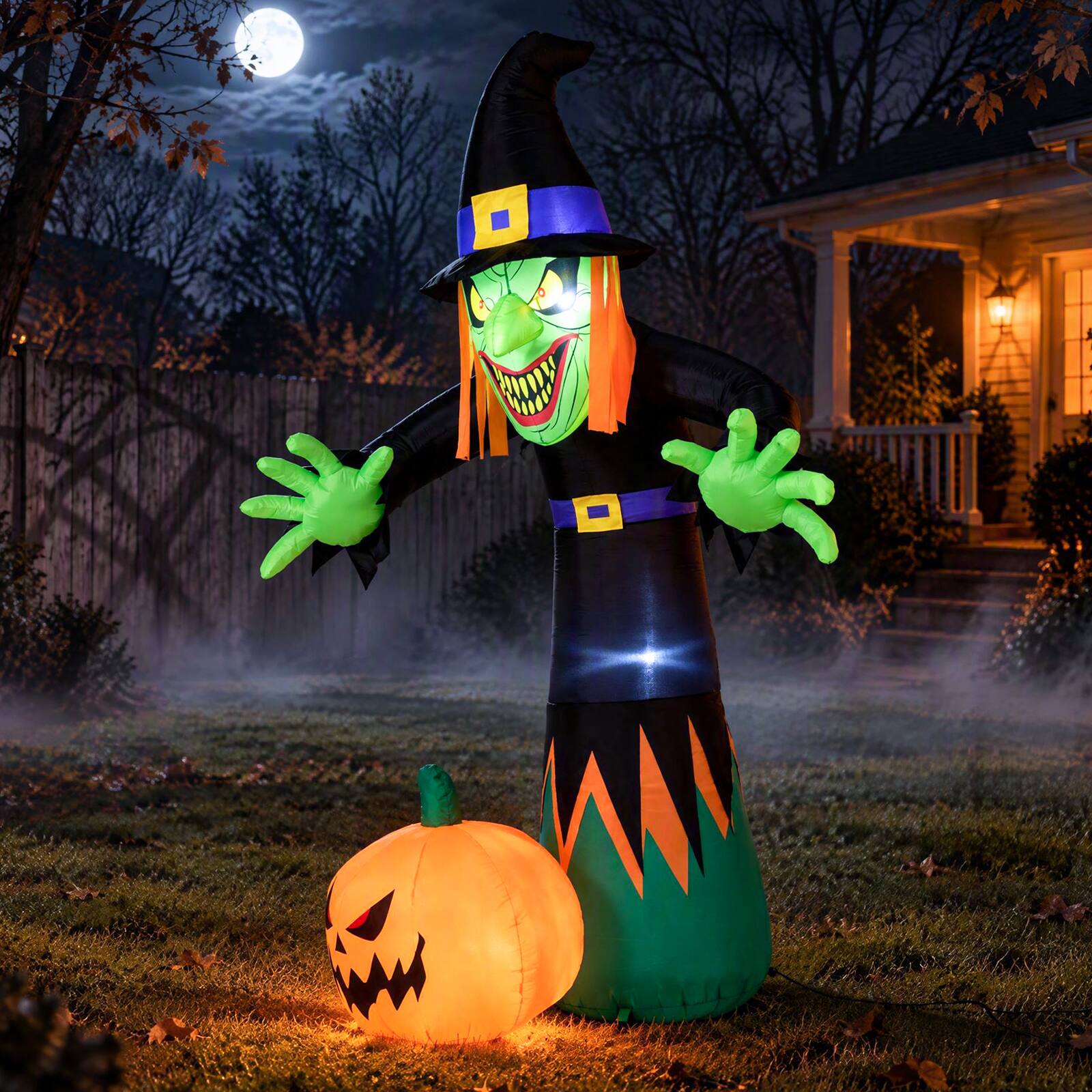 Alt View 3. Costway - Costway 8 FT Halloween Inflatable Witch and Pumpkin with Built-in LED Lights for Holiday - Multicolor.