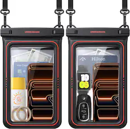 UNBREAKcable - Waterproof Phone Pouch 2-Pack, Floating IPX8 Dry Bag Case with Lanyard, Fits Phones Up to 9.5 Inches, Extra Large - Black