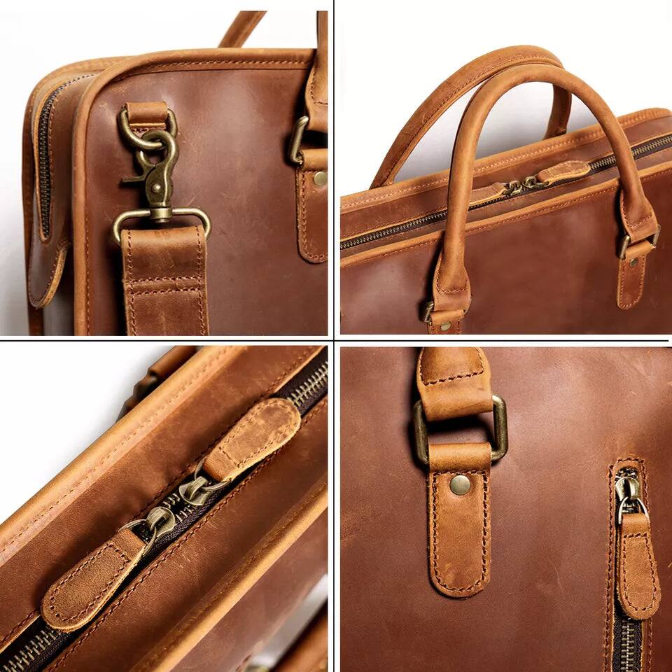 Alt View 5. Steel Horse Leather - The Hemming Leather Laptop Bag | Vintage Leather Briefcase - Brown.