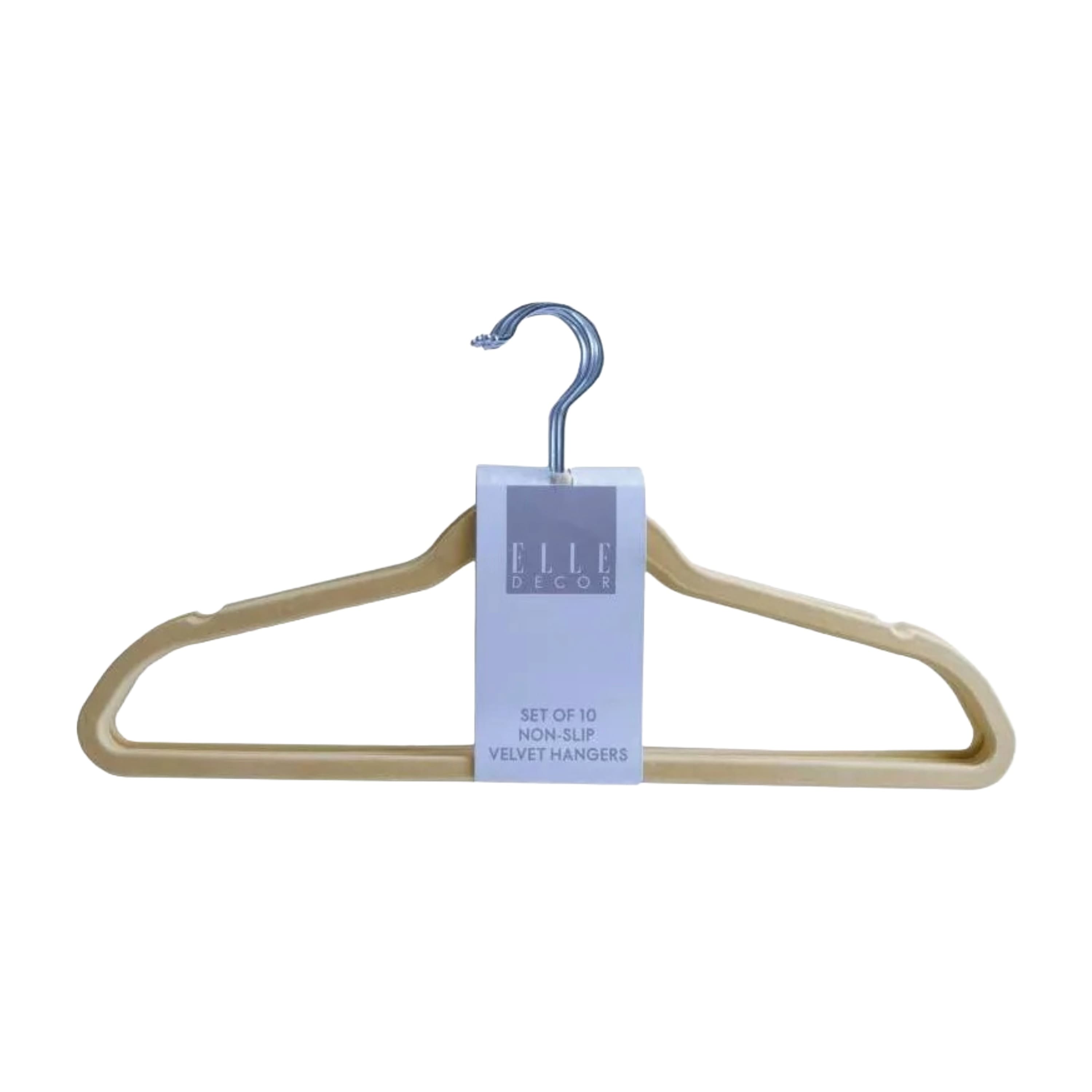 Elle Decor - 10-Pack Non-Slip Velvet Hangers, Slim Flocked Hangers for Shirts & Coats, Space-Saving Elegant Closet Organizers - Beige