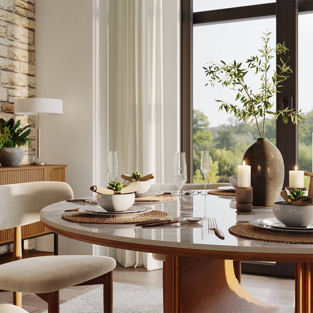 Alt View 1. POVISON - Modern 47" Round Dining Table for 4 Pandora Sintered Stone for Small Spaces, Breakfast Nooks & Apartments - Pandora.