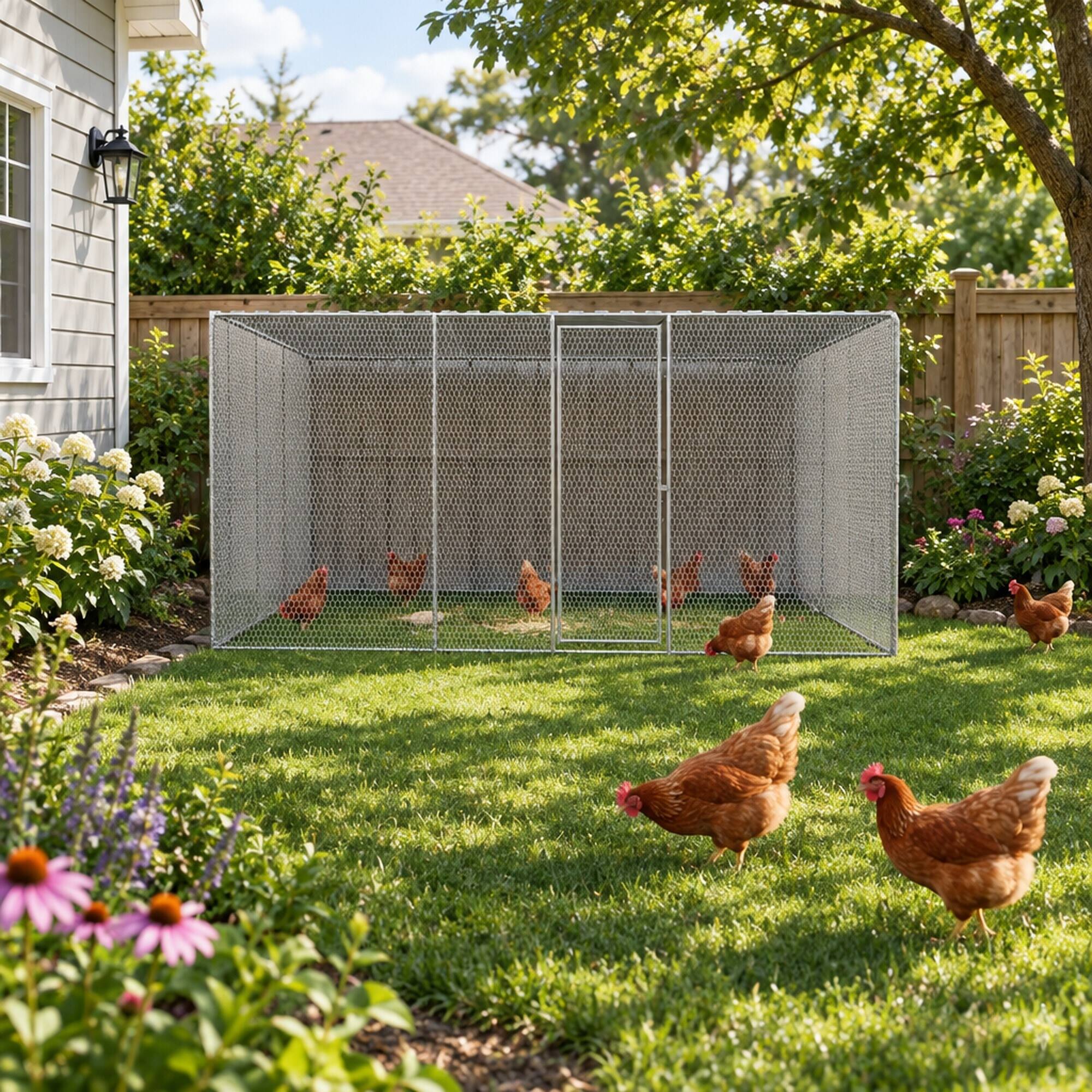 Alt View 1. RYHNUYNE - Chicken Coop 9.8x6.5x6.5 ft, Galvanized Steel Frame, PVC-Coated Wire Mesh, Green Cover, Outdoor Pet Enclosure.