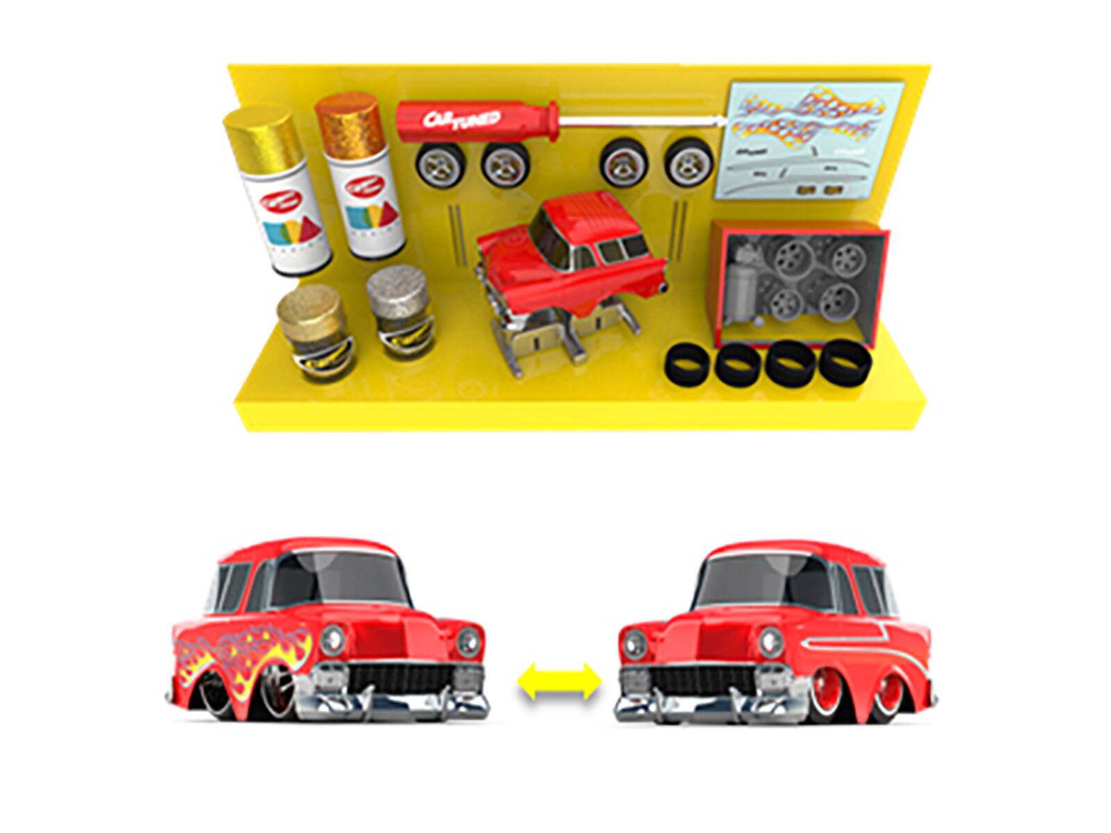 Alt View 1. Car Tuned - 1987 Chevrolet C10 Pickup Truck Orange and 1956 Chevrolet Nomad Red "Custom Shop" 2 Car Set Model Cars by CarTuned.
