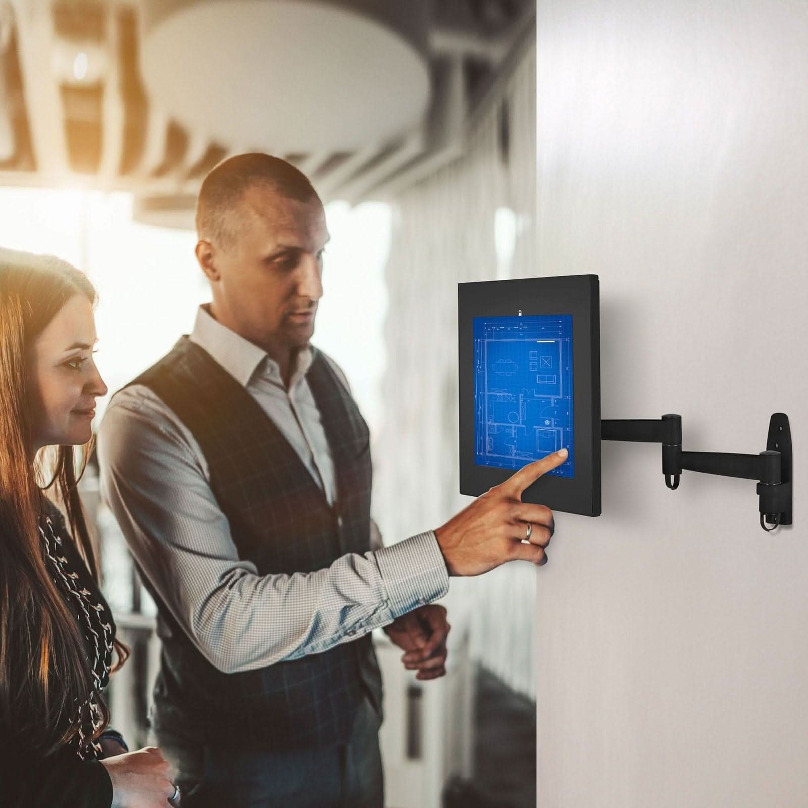Angle. Mount-It! - Anti-Theft Tablet Wall Mount with Lockable Enclosure & Swing Arm for iPad, iPad Air & iPad Pro, Black - Black.