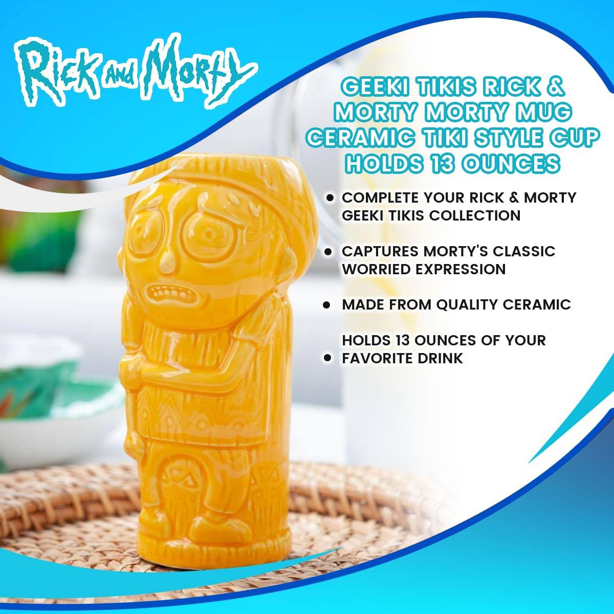 Rick And Morty GEEKI TIKIS RICK & MORTY MORTY MUG CERAMIC TIKI STYLE CUP HOLDS 13 OUNCES COMPLETE YOUR RICK & MORTY GEEKI TIKIS COLLECTION CAPTURES MORTY'S CLASSIC WORRIED EXPRESSION MADE FROM QUALITY CERAMIC HOLDS 13 OUNCES OF YOUR FAVORITE DRINK