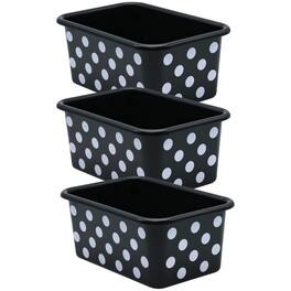 Teacher Created Resources - White Polka Dots on Black Small Plastic Storage Bin, Pack of 3